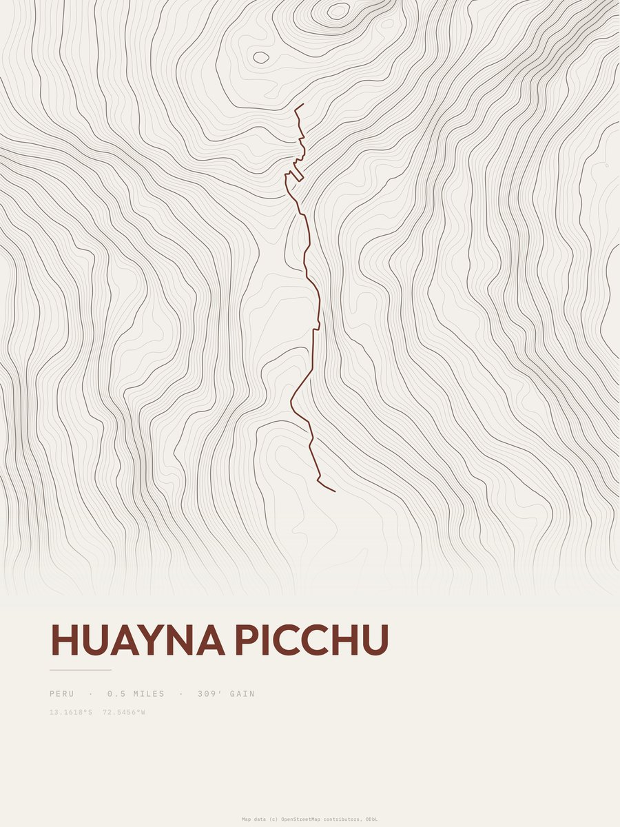 Huayna Picchu topographic trail print