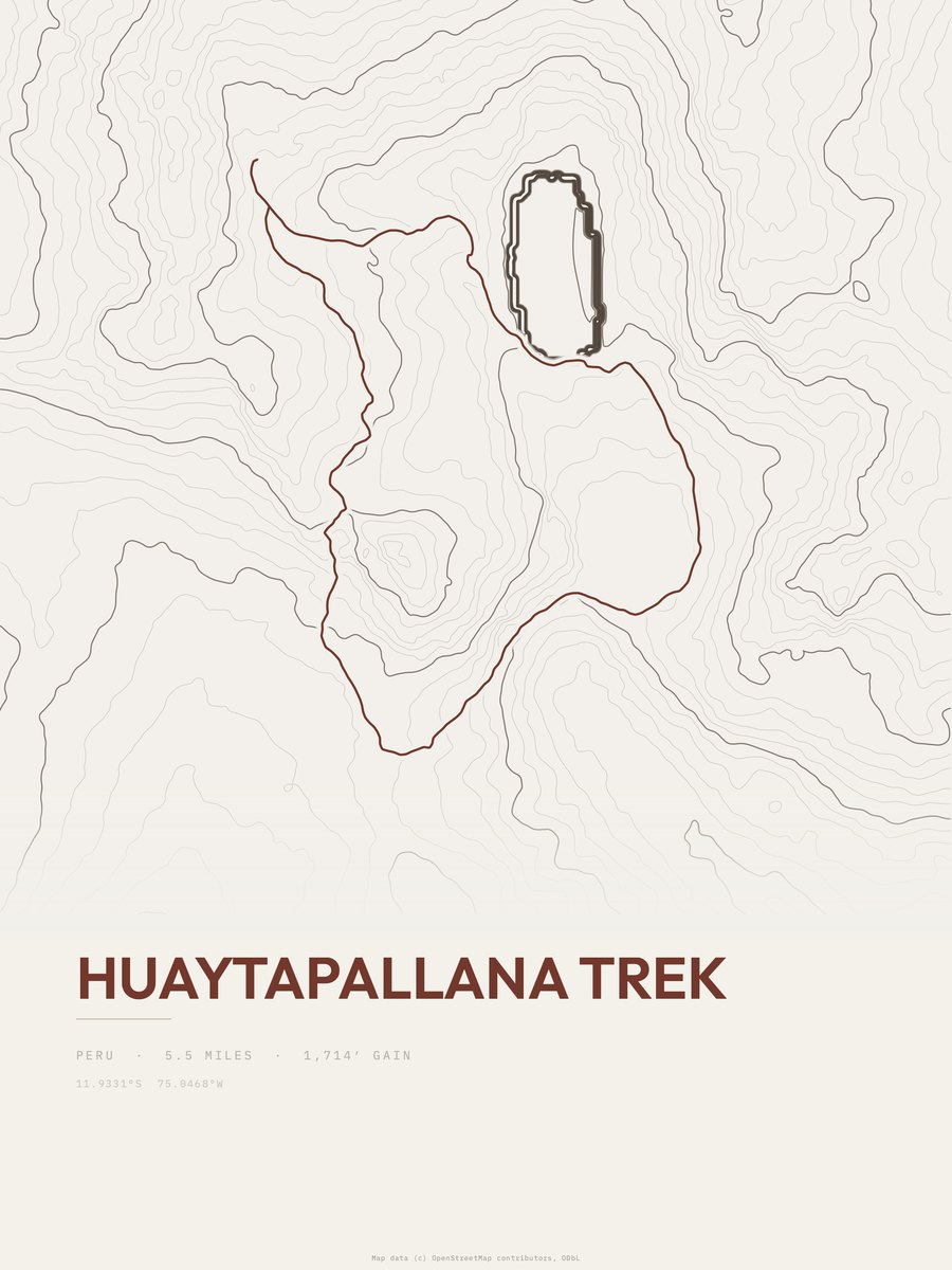 Huaytapallana Trek topographic trail print