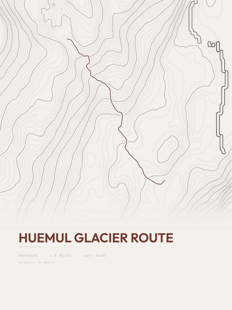 Huemul Glacier Route topographic trail print