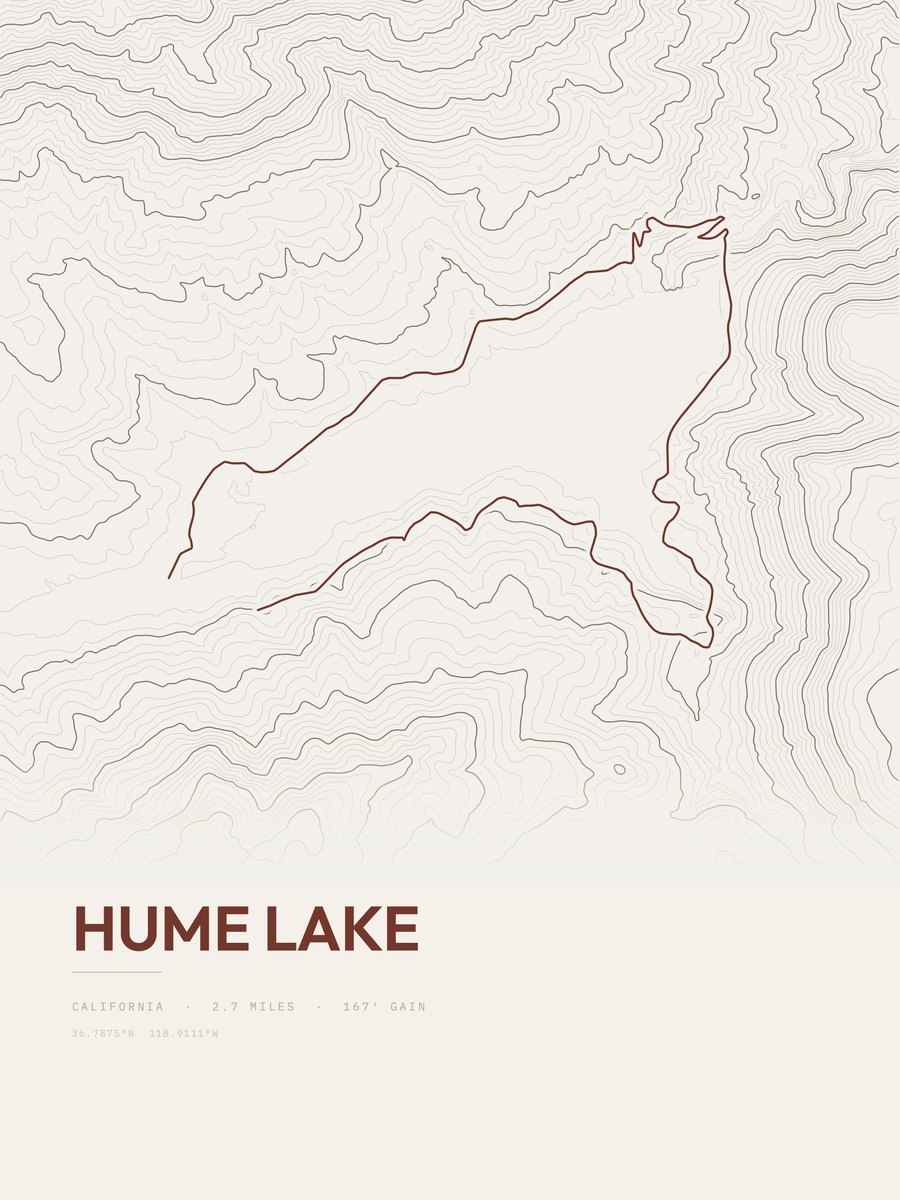 Hume Lake topographic trail print