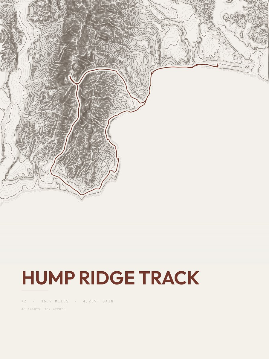 Hump Ridge Track topographic trail print