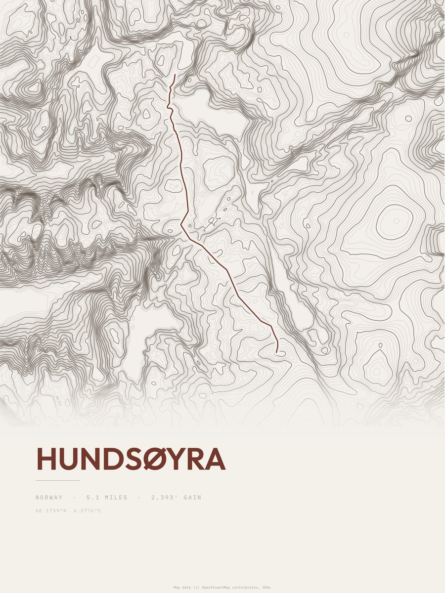 Hundsøyra topographic trail print