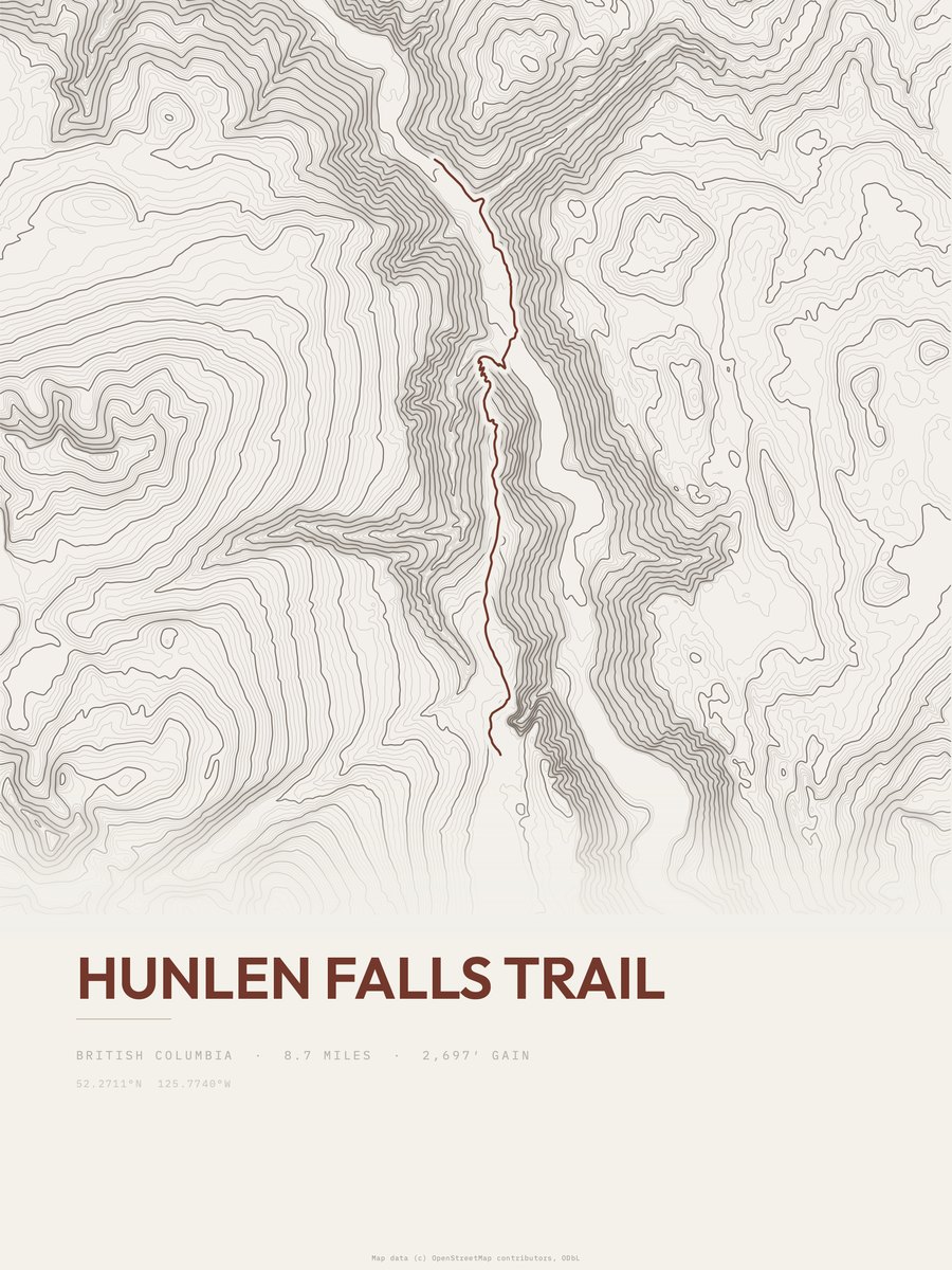 Hunlen Falls Trail Topographic print
