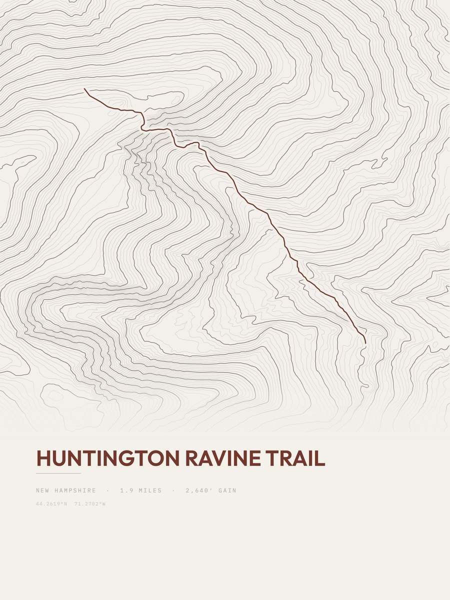 Huntington Ravine Trail topographic trail print