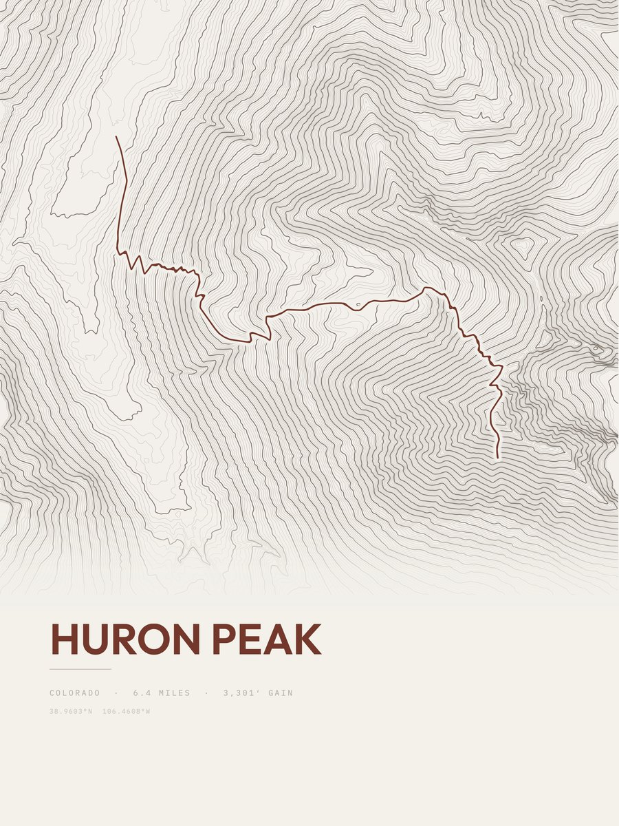 Huron Peak topographic trail print