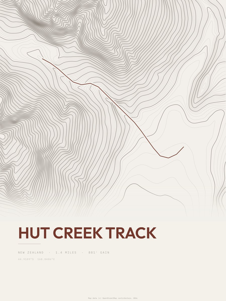 Hut Creek Track Topographic print
