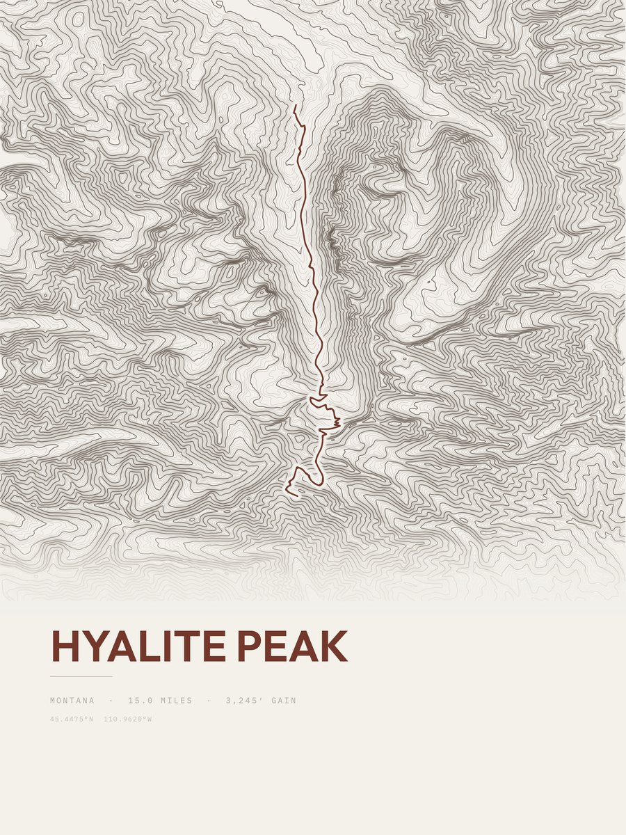 Hyalite Peak topographic trail print