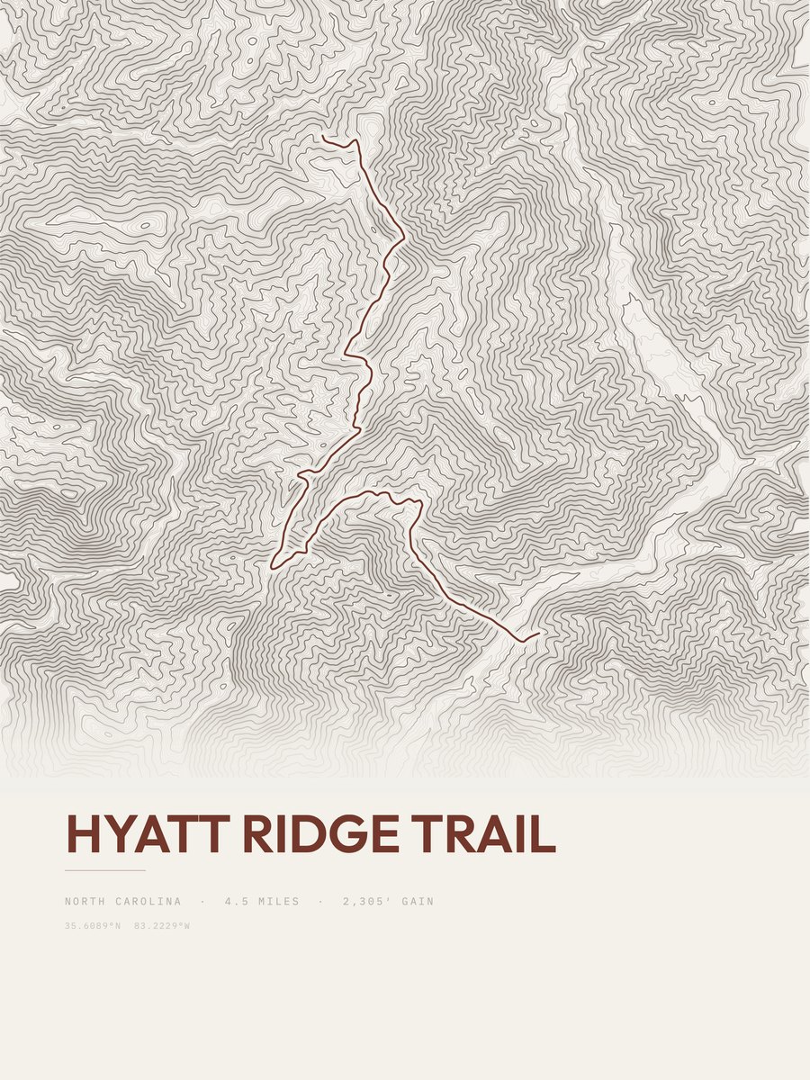 Hyatt Ridge Trail topographic trail print