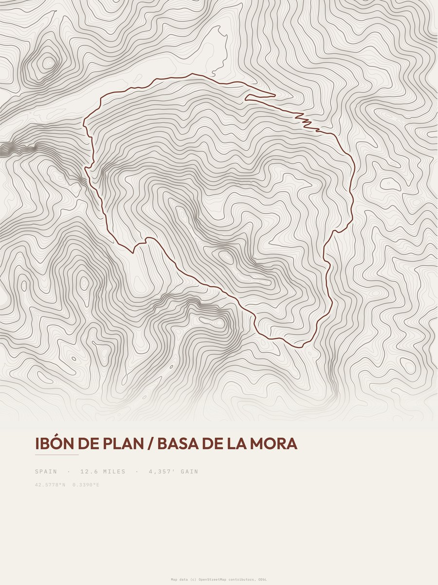 Ibón de Plan / Basa de La Mora topographic trail print