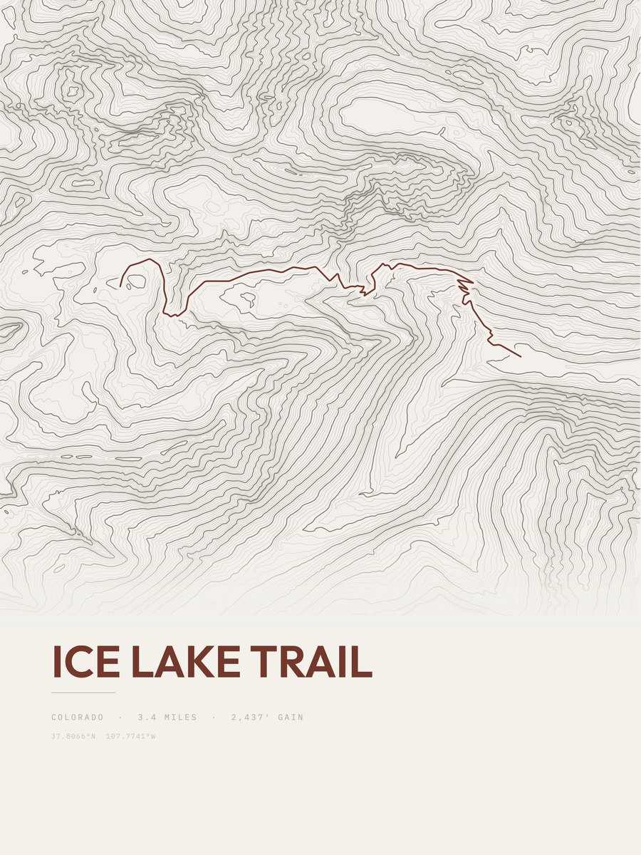 Ice Lake Trail topographic trail print