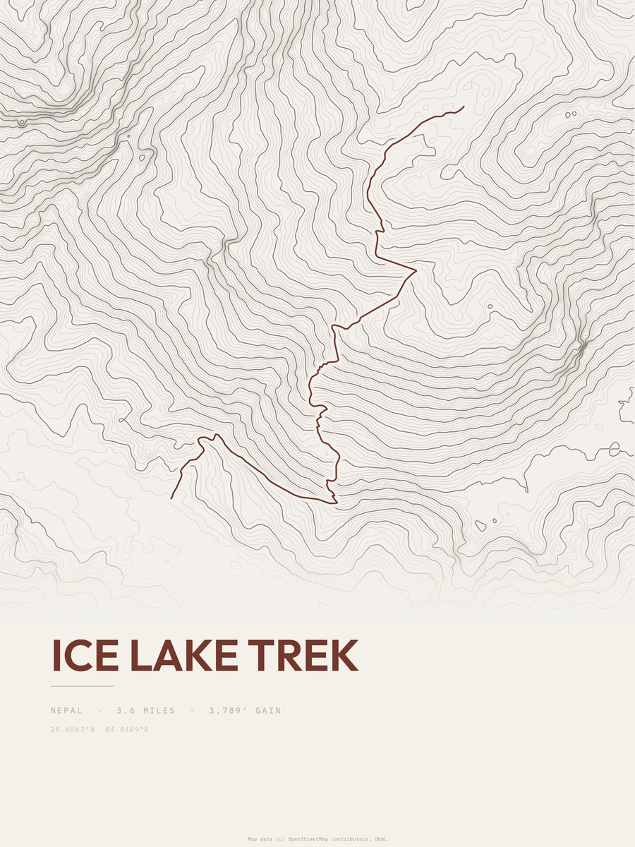Ice Lake Trek topographic trail print