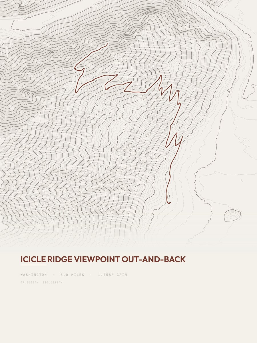 Icicle Ridge Viewpoint topographic trail print