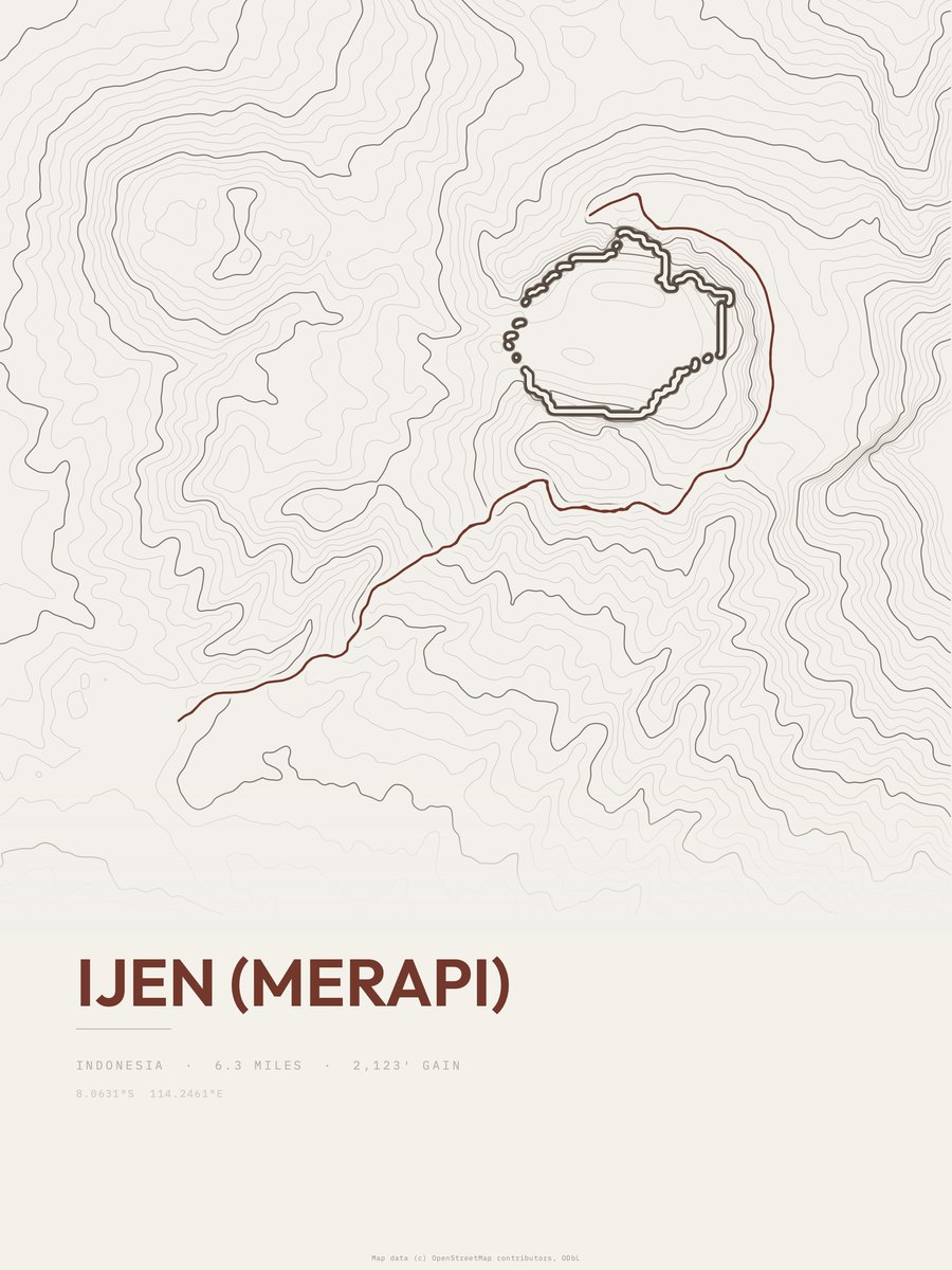 Ijen (Merapi) topographic trail print