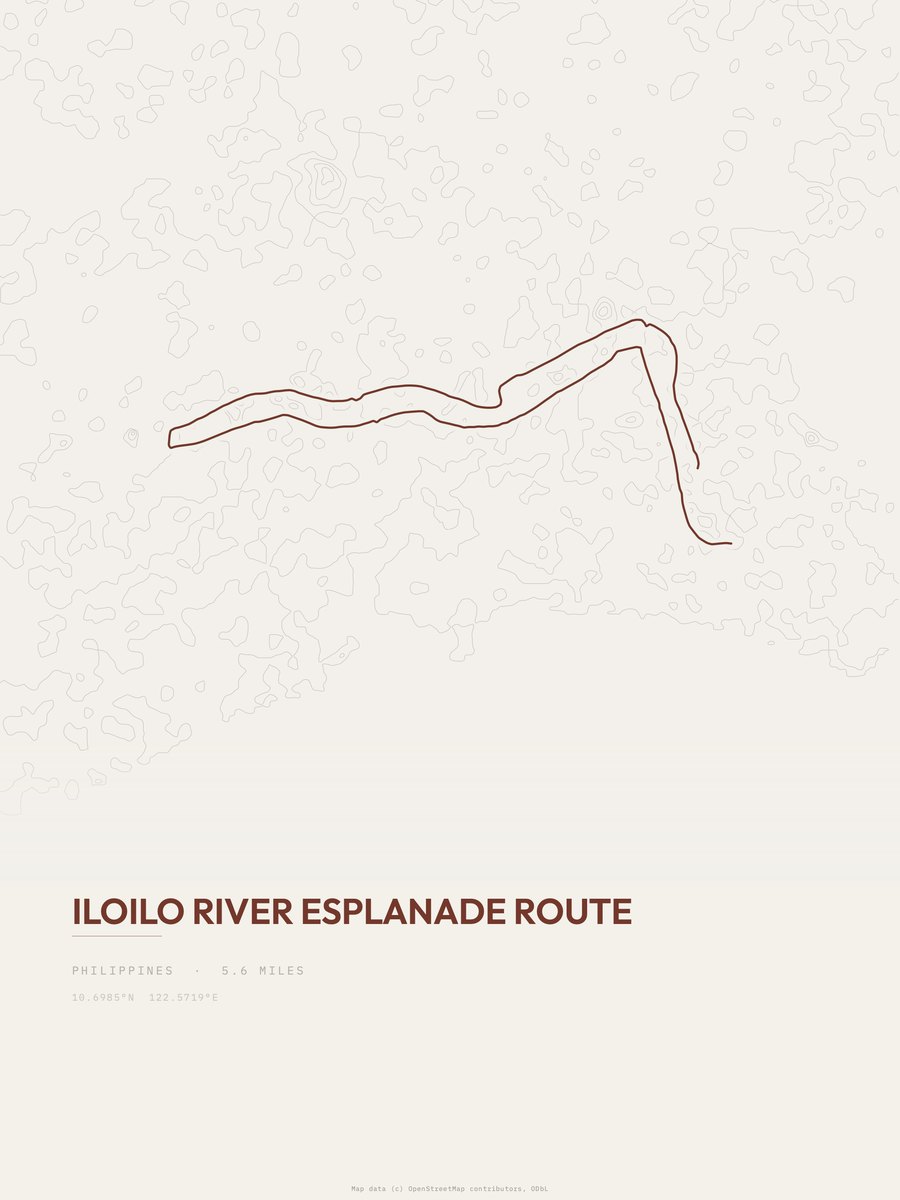 Iloilo River Esplanade route Topographic print