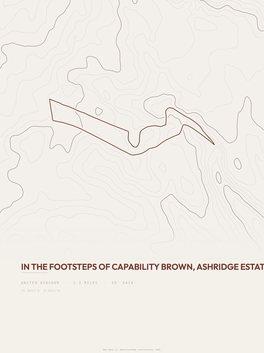 In the Footsteps of Capability Brown, Ashridge Estate topographic trail print