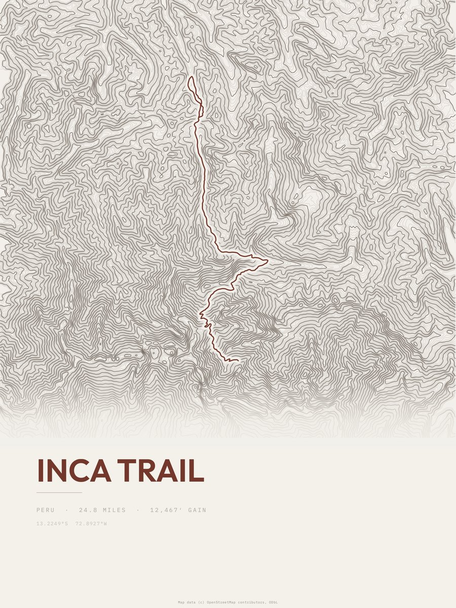 Inca Trail topographic trail print