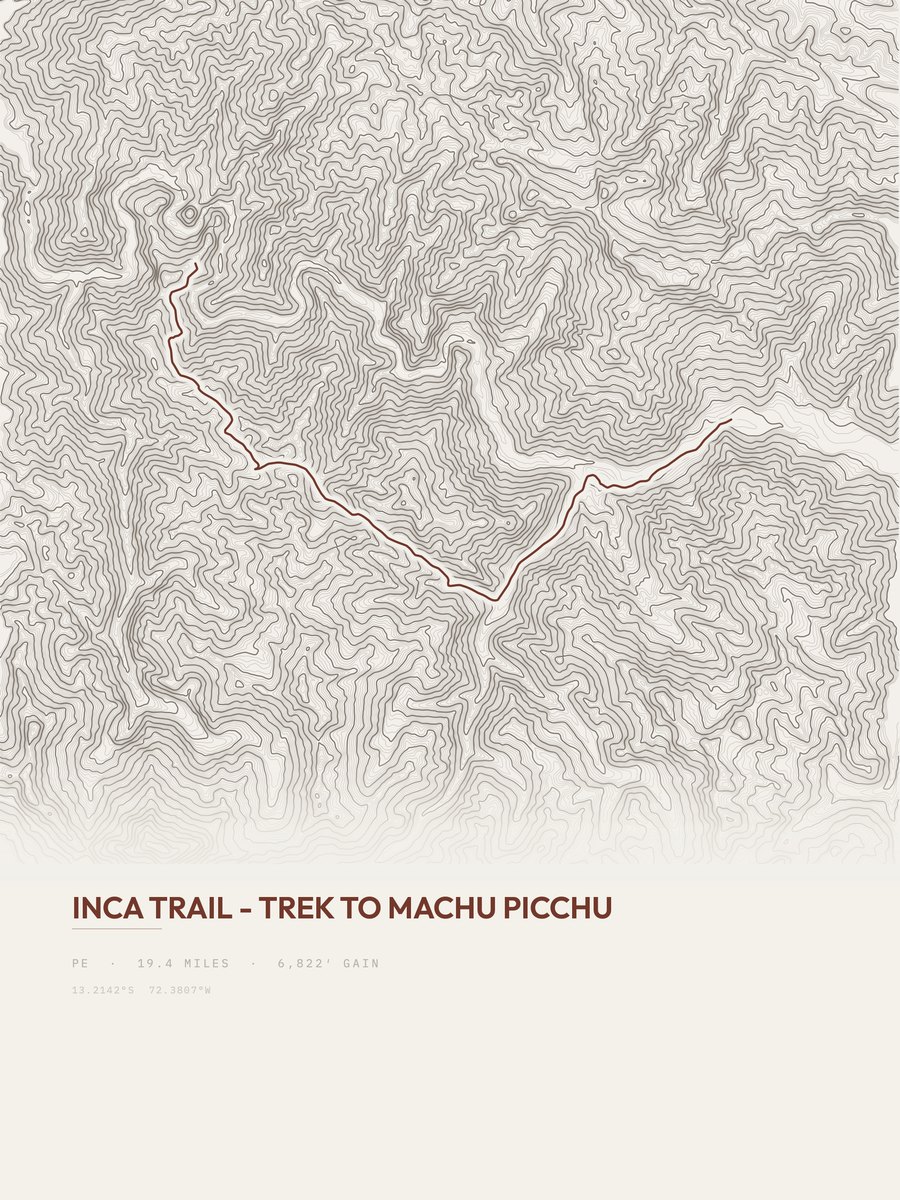Inca Trail topographic trail print