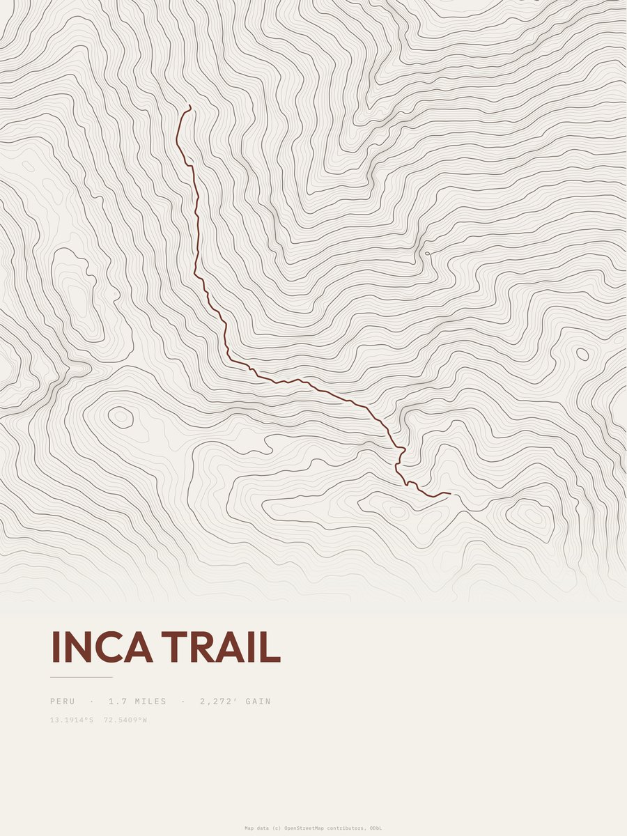 Inca Trail Topographic print