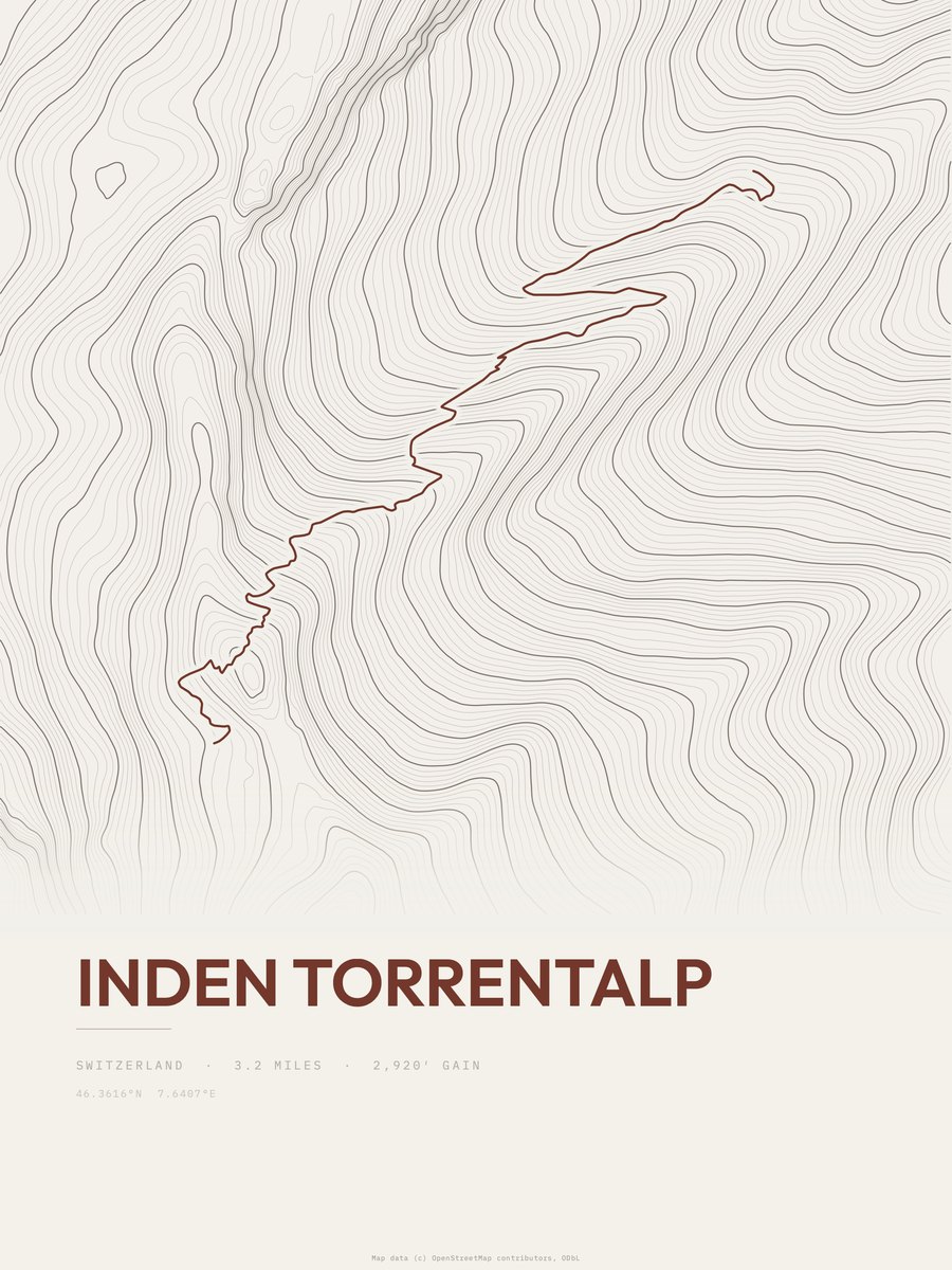 Inden Torrentalp topographic trail print