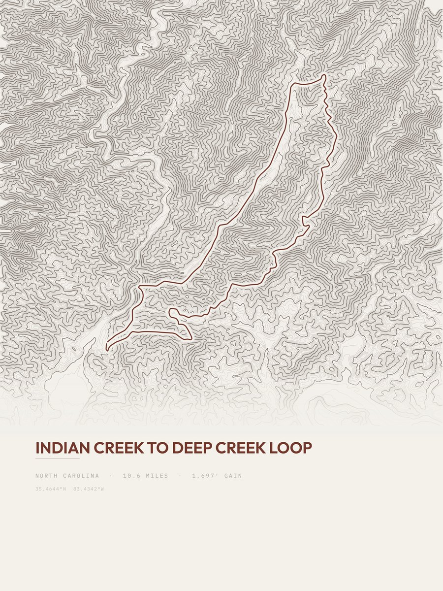Indian Creek to Deep Creek Loop topographic trail print
