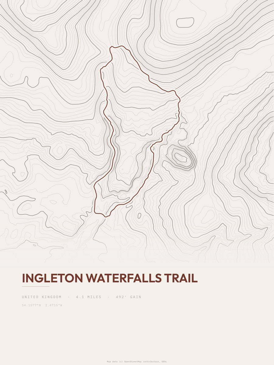 Ingleton Waterfalls Trail topographic trail print
