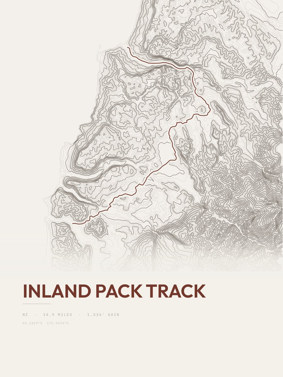 Inland Pack Track topographic trail print
