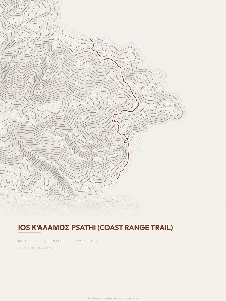 Kalamos to Psathi topographic trail print