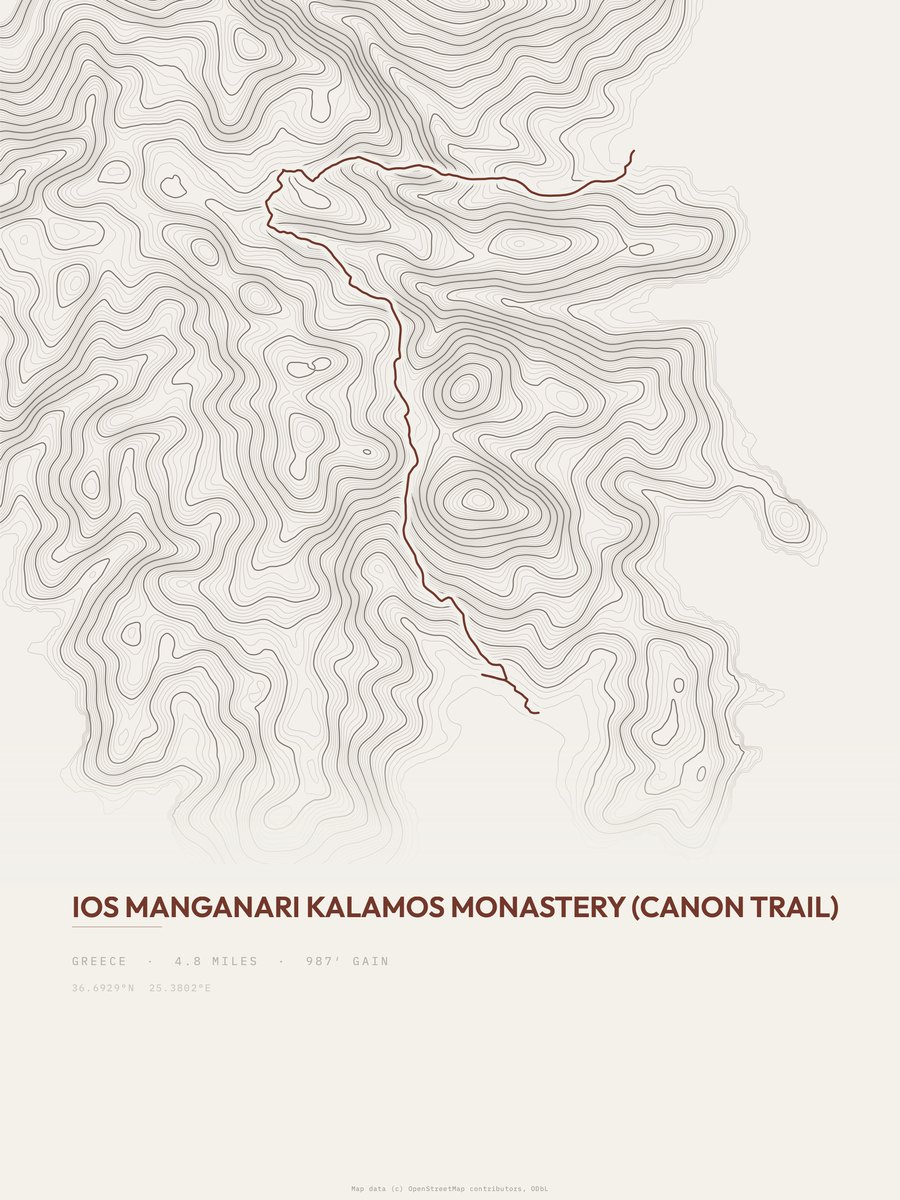 Manganari to Kalamos monastery topographic trail print