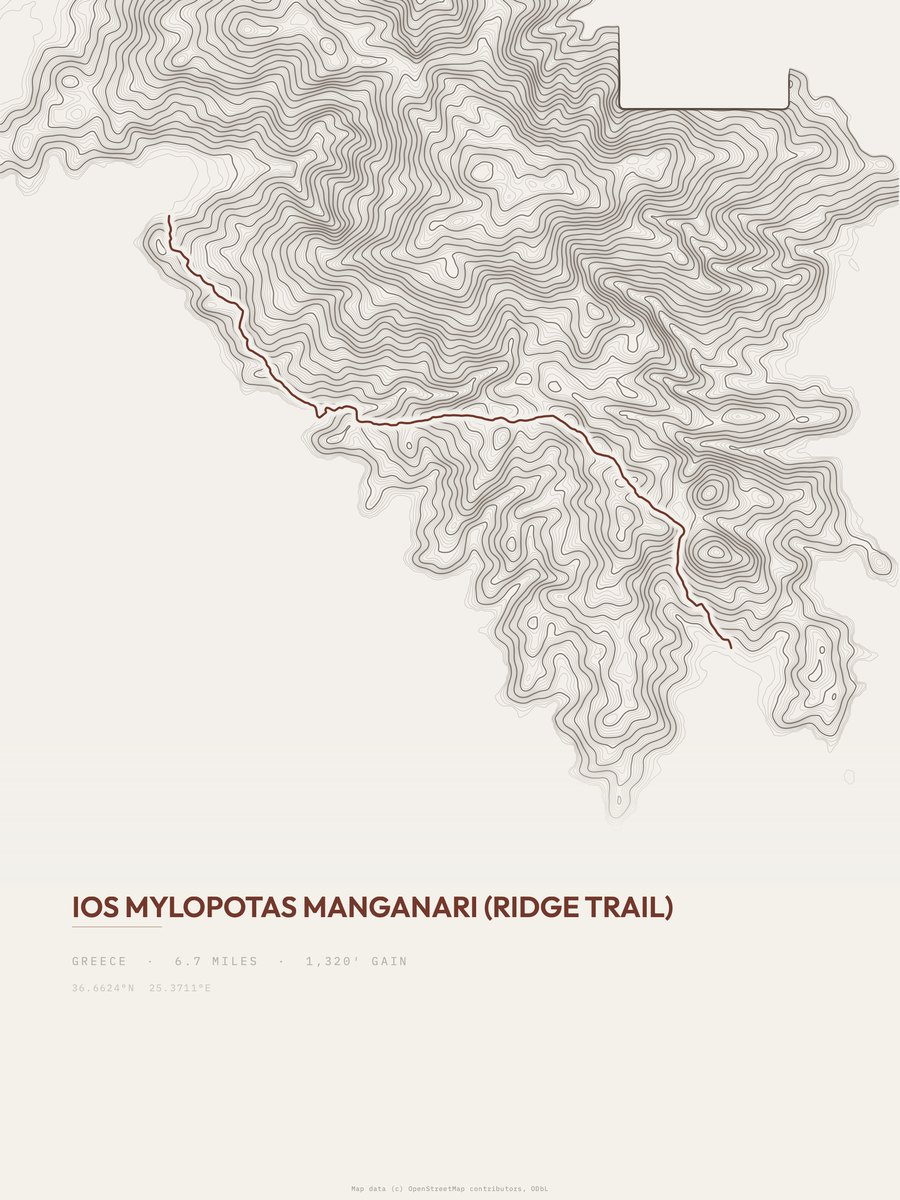 Mylopotas to Manganari topographic trail print