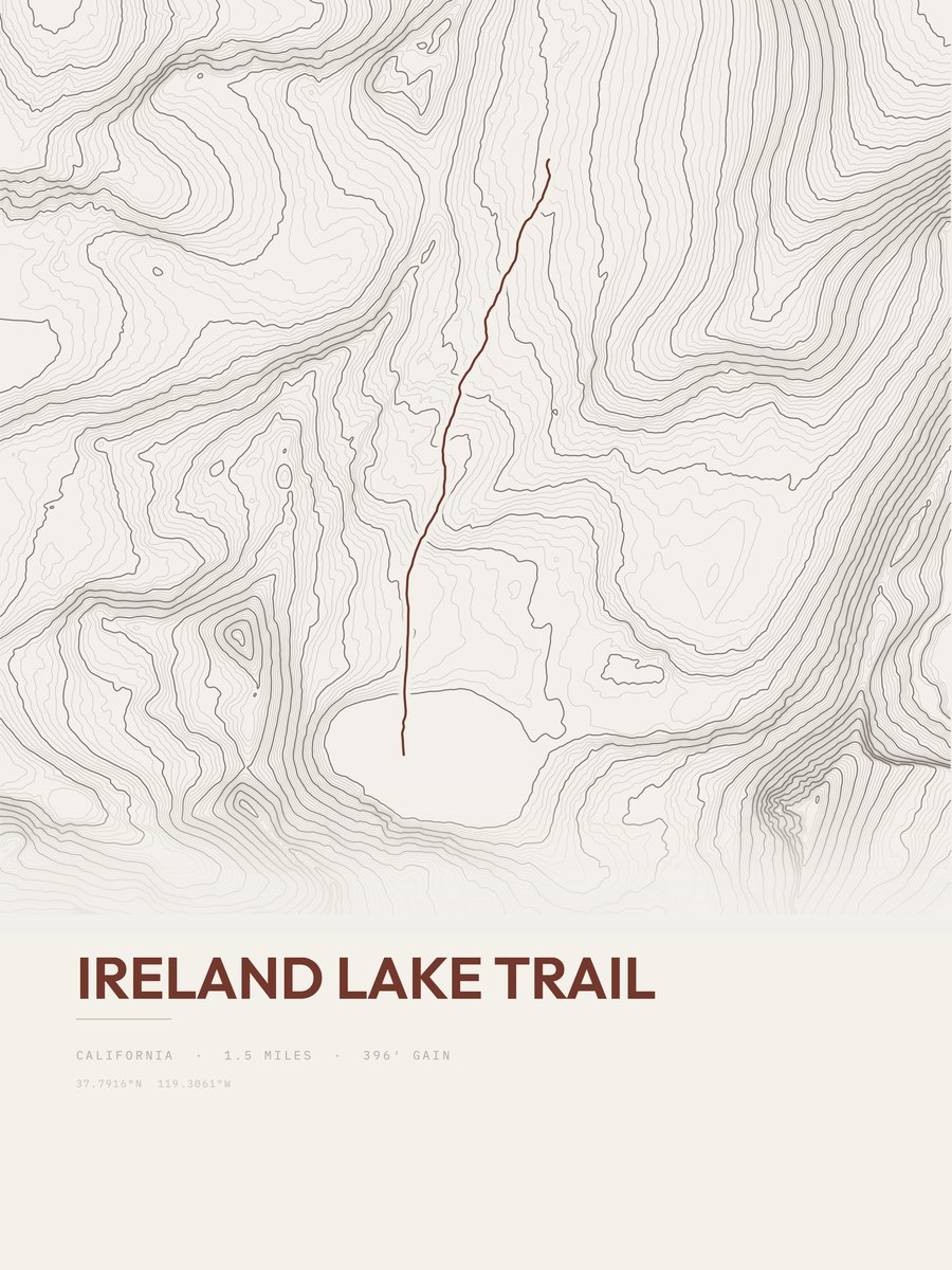 Ireland Lake Trail topographic trail print