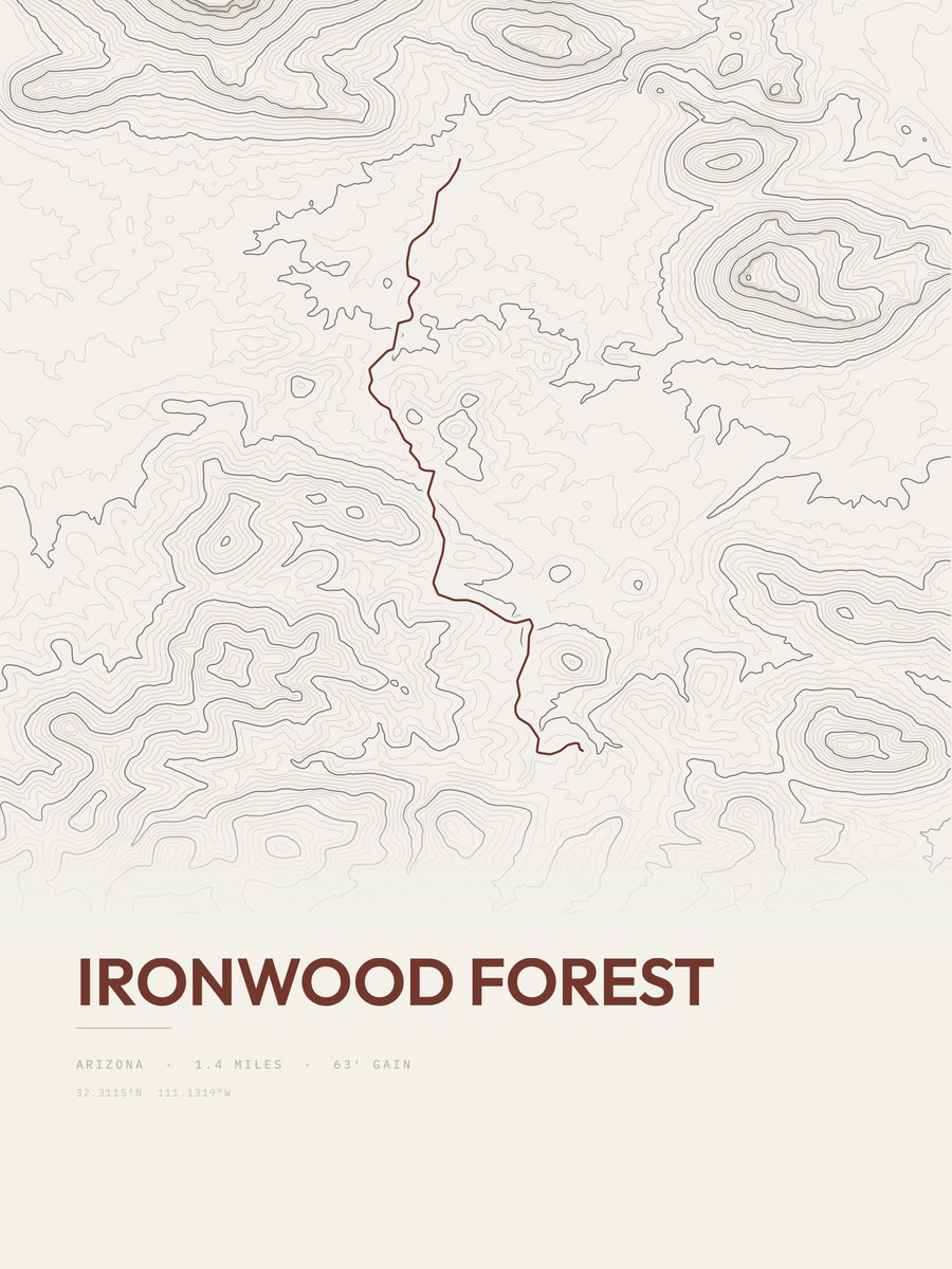 Ironwood Forest topographic trail print