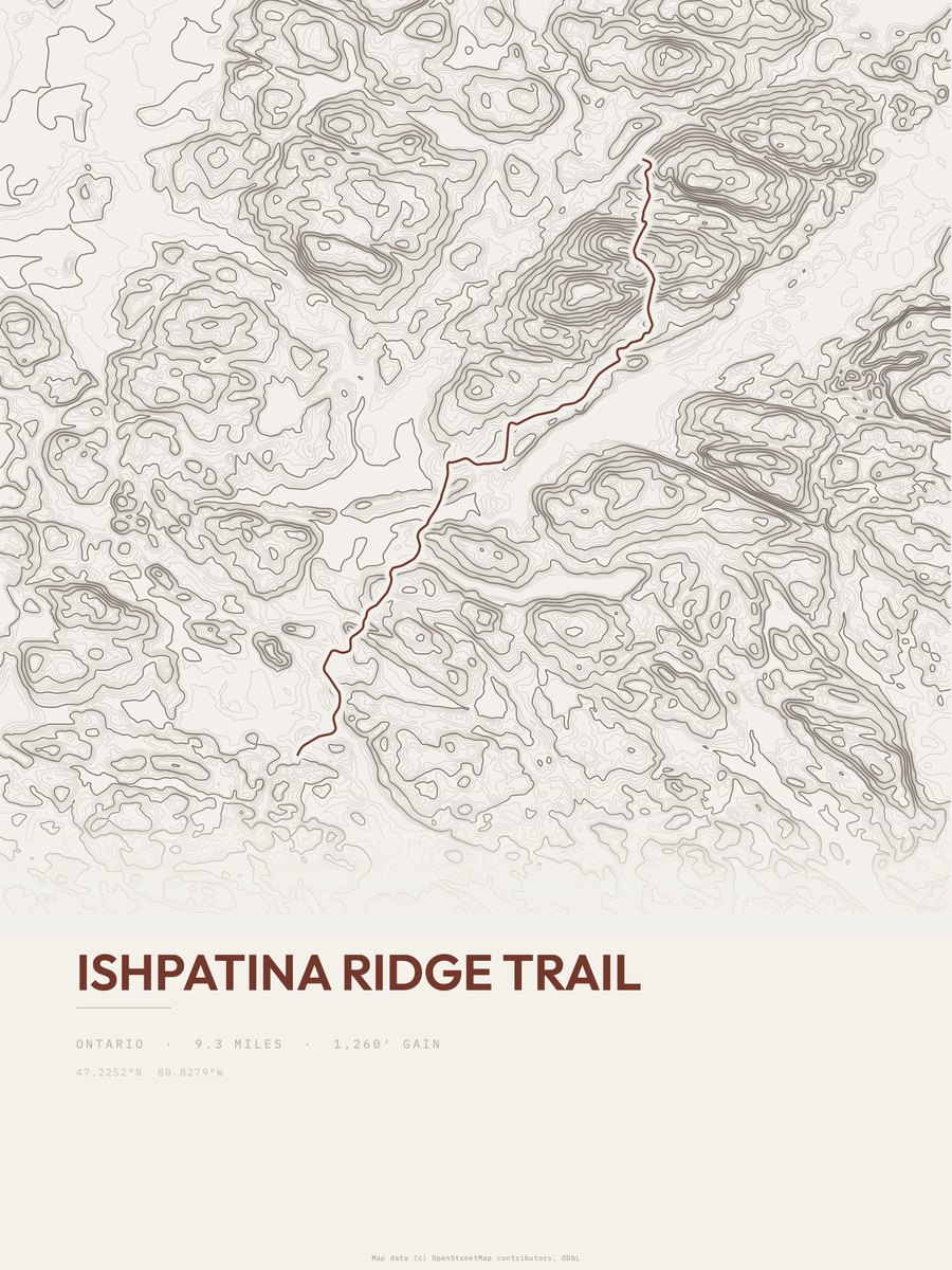 Ishpatina Ridge Trail topographic trail print