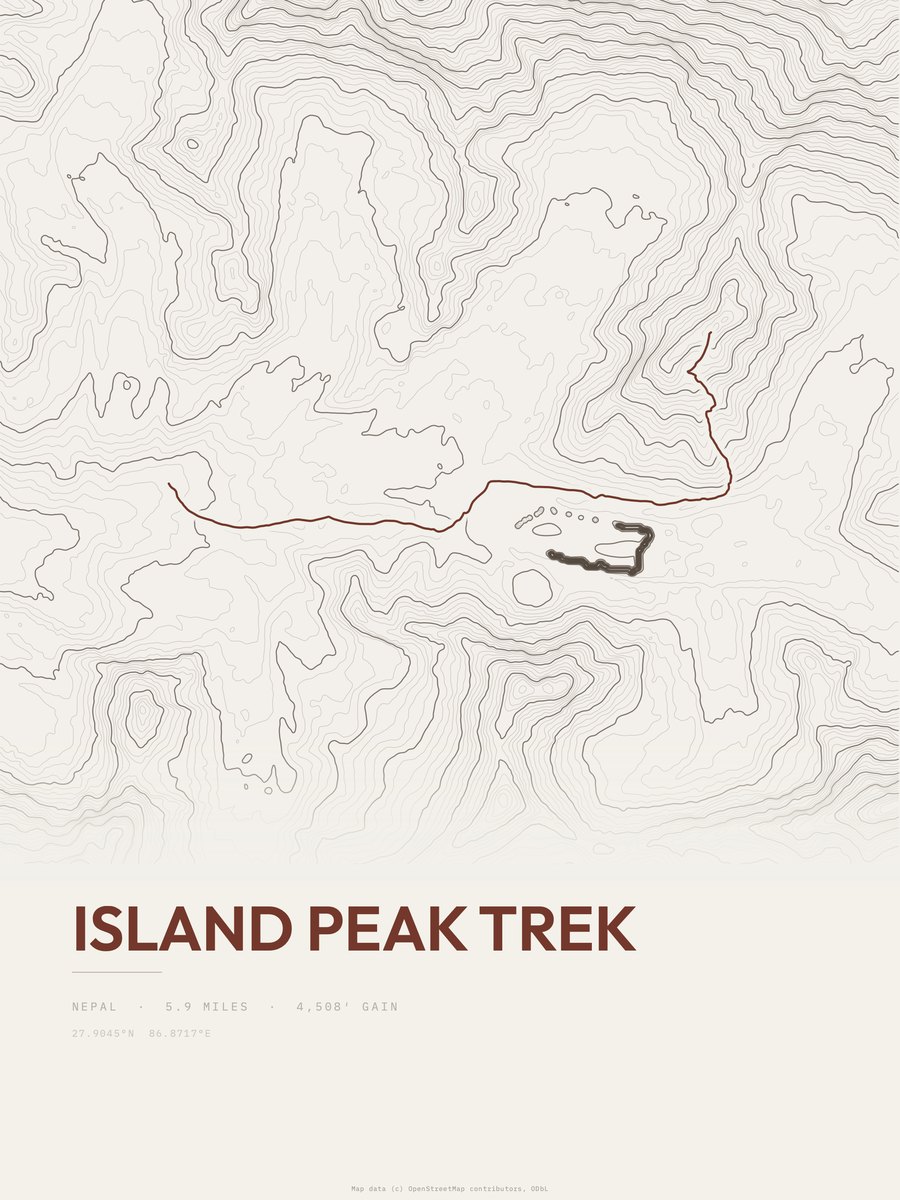 Island Peak Trek topographic trail print