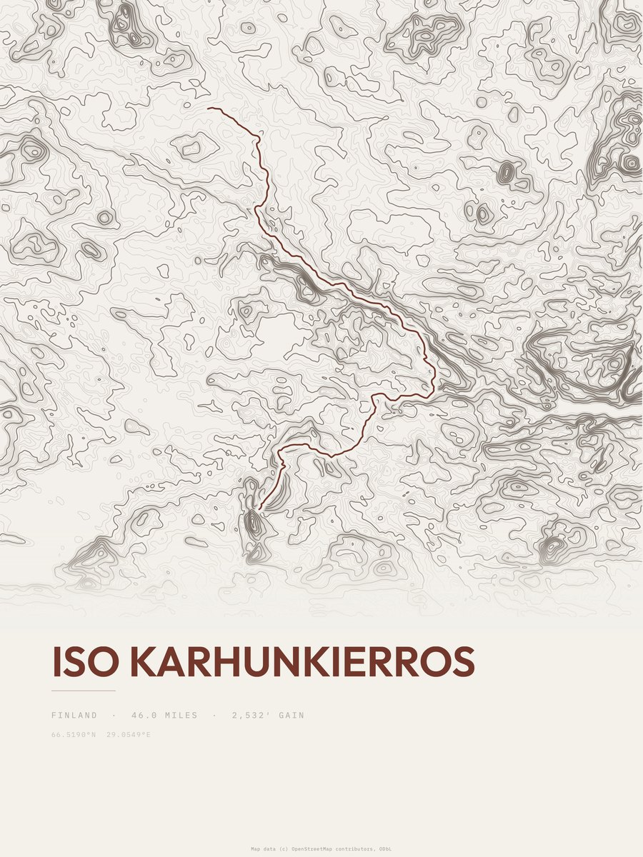 Iso Karhunkierros topographic trail print