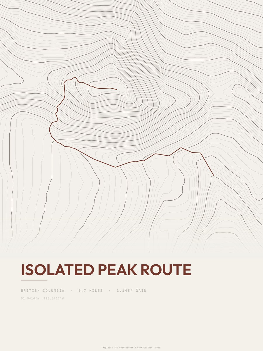 Isolated Peak Route Topographic print