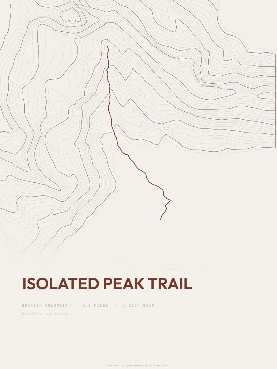 Isolated Peak Trail topographic trail print