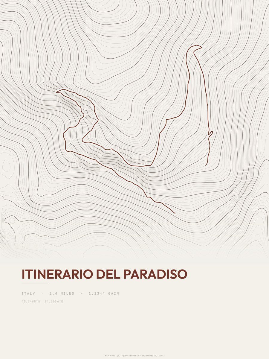 Itinerario del Paradiso topographic trail print