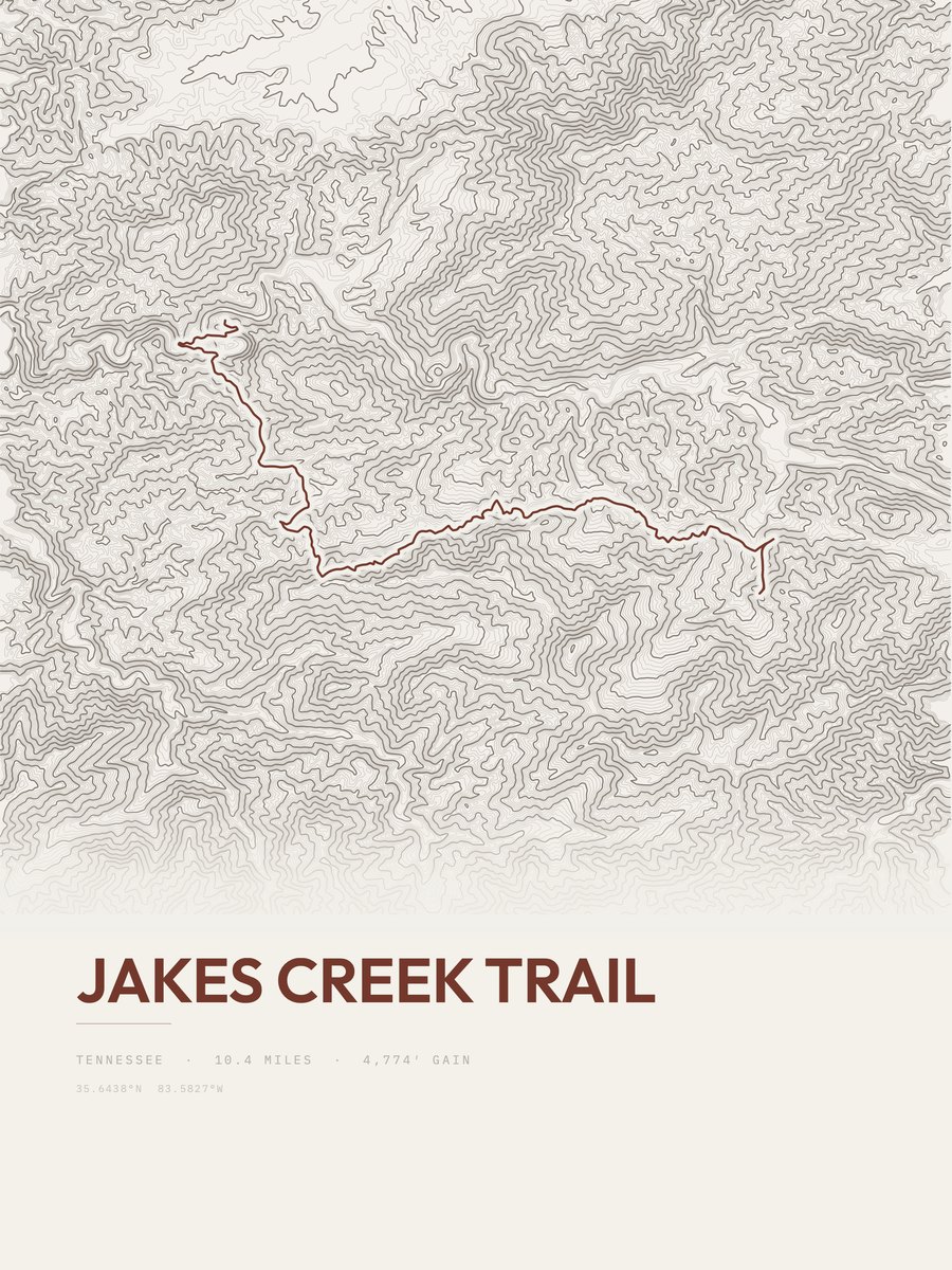 Jakes Creek Trail topographic trail print