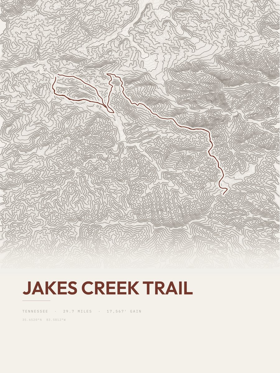 Jakes Creek Trail topographic trail print