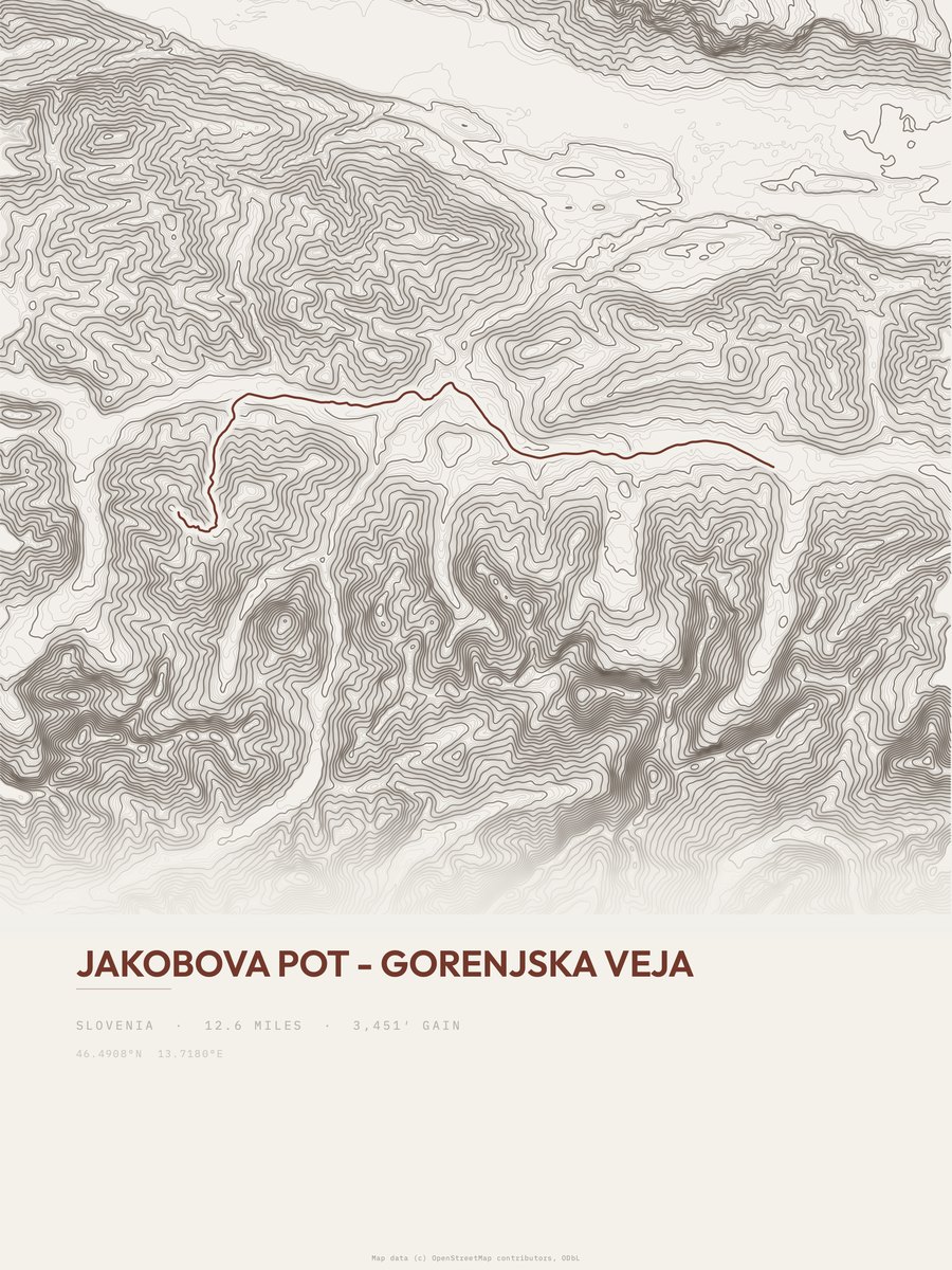 Jakobova pot - Gorenjska veja topographic trail print