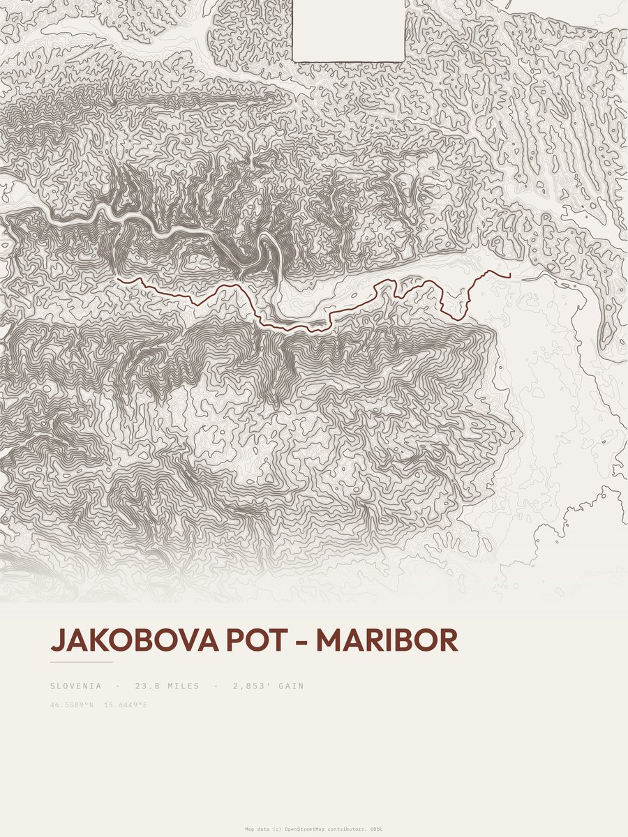 Jakobova pot - Maribor topographic trail print