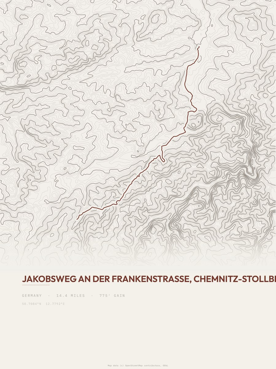 Jakobsweg an der Frankenstraße topographic trail print