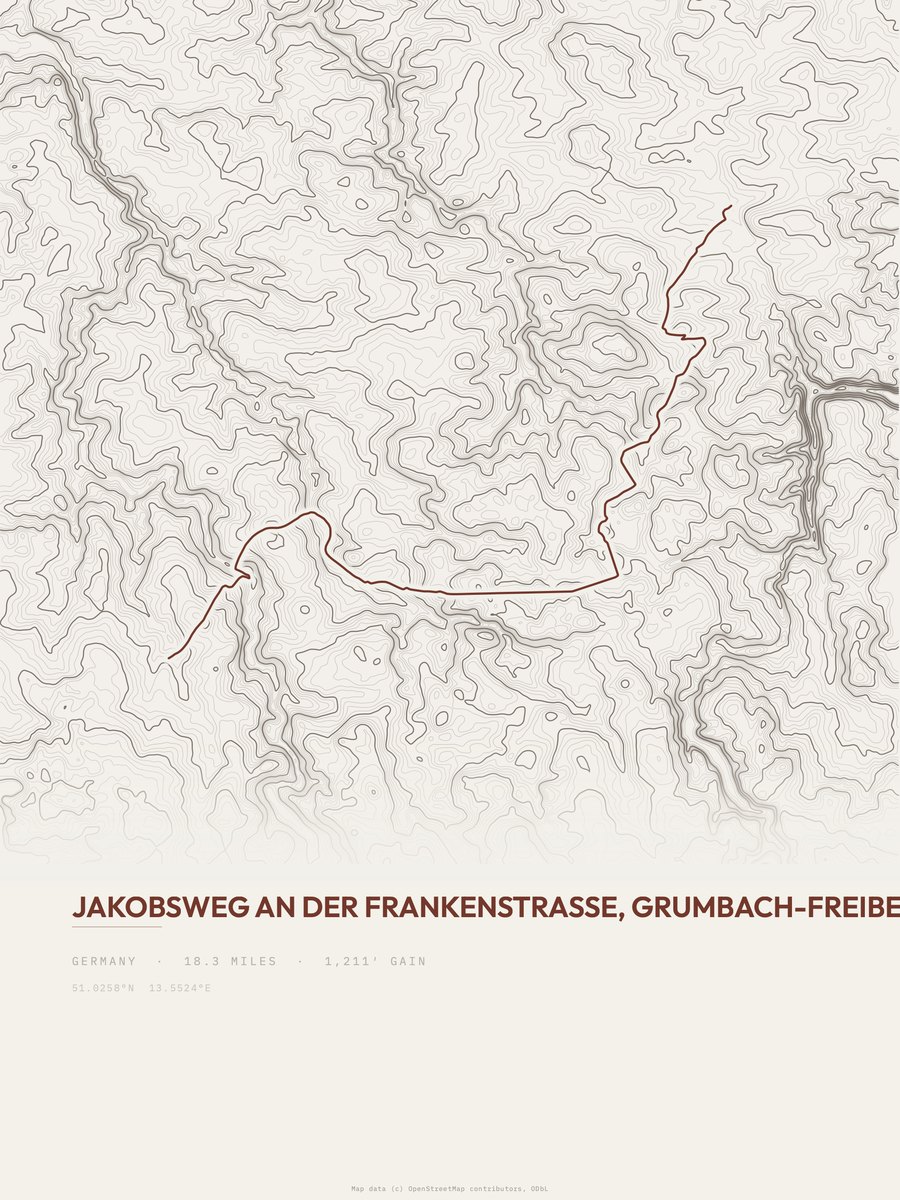 Jakobsweg an der Frankenstraße topographic trail print