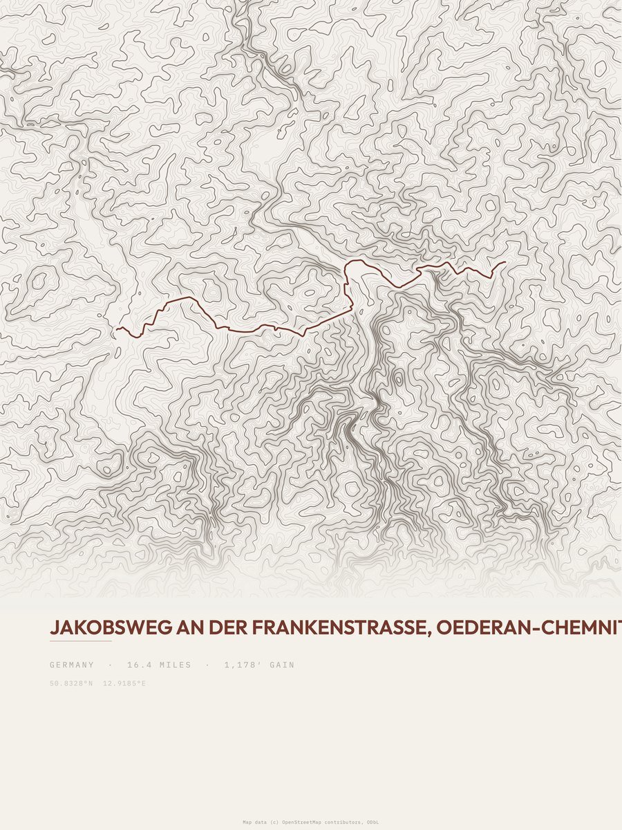 Jakobsweg an der Frankenstraße topographic trail print