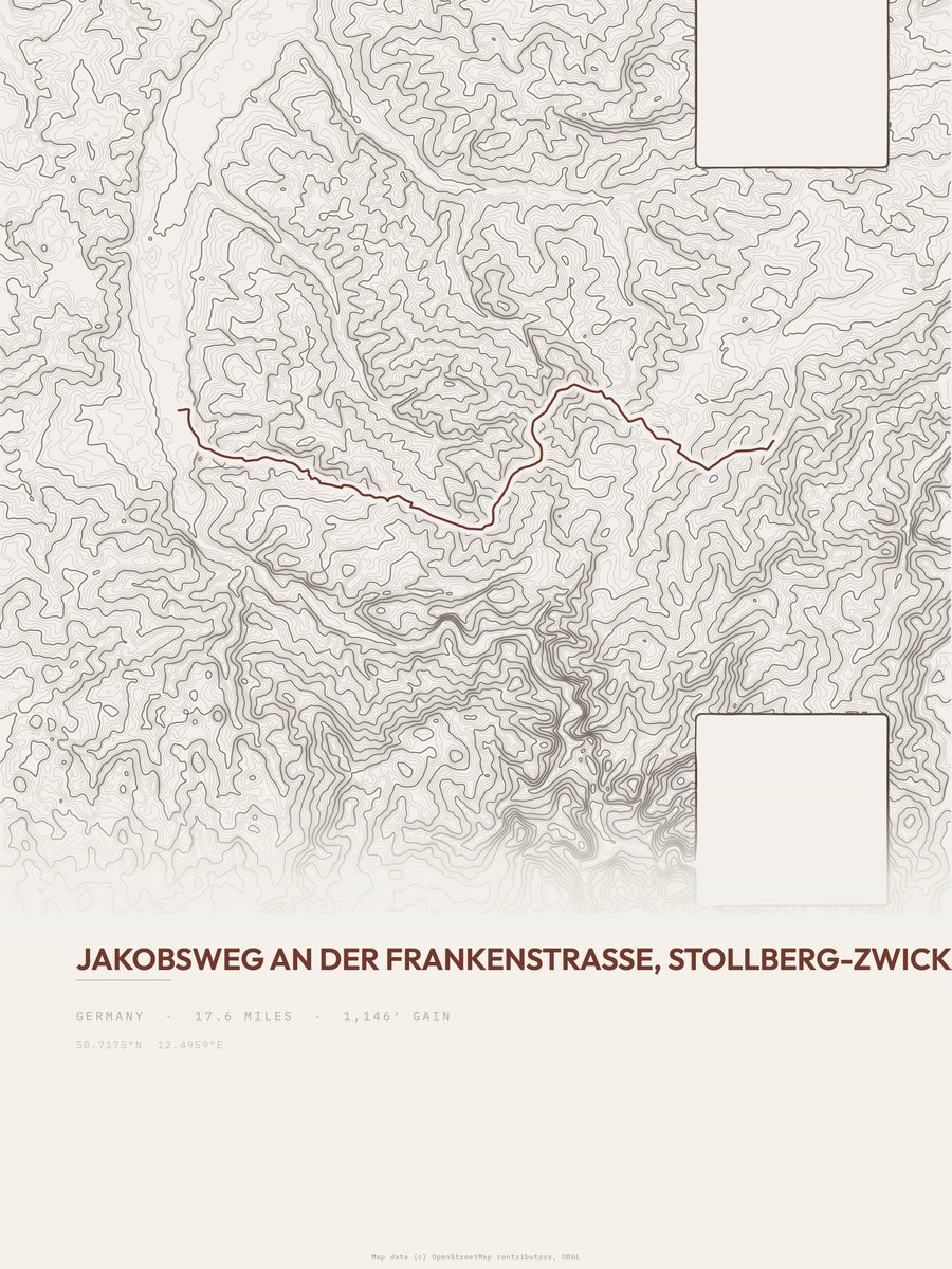 Jakobsweg an der Frankenstraße topographic trail print
