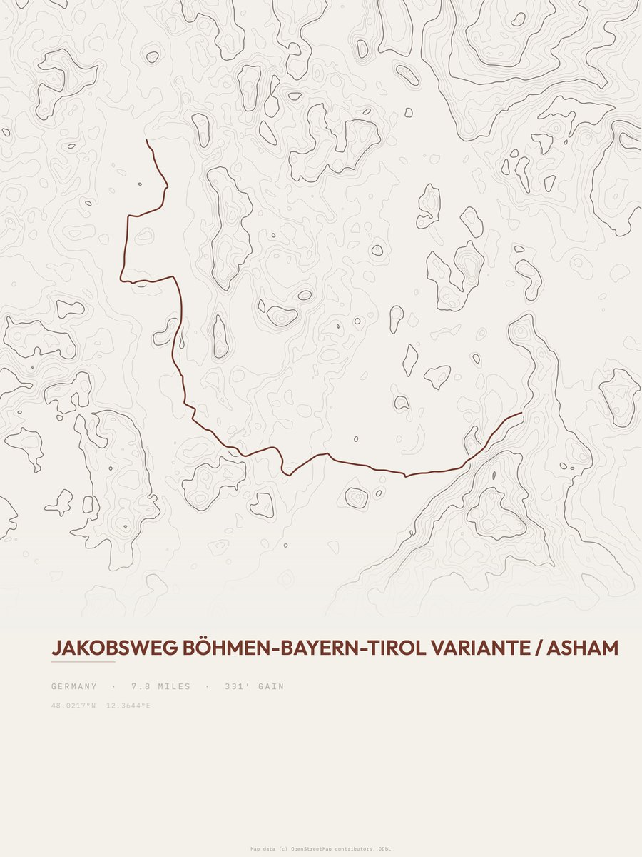 Jakobsweg Böhmen-Bayern-Tirol topographic trail print