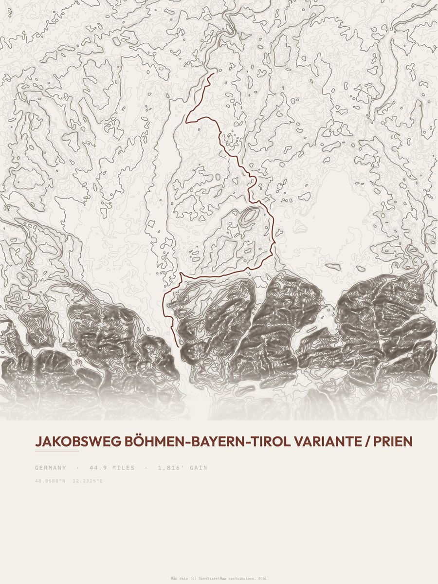 Jakobsweg Böhmen-Bayern-Tirol Topographic print