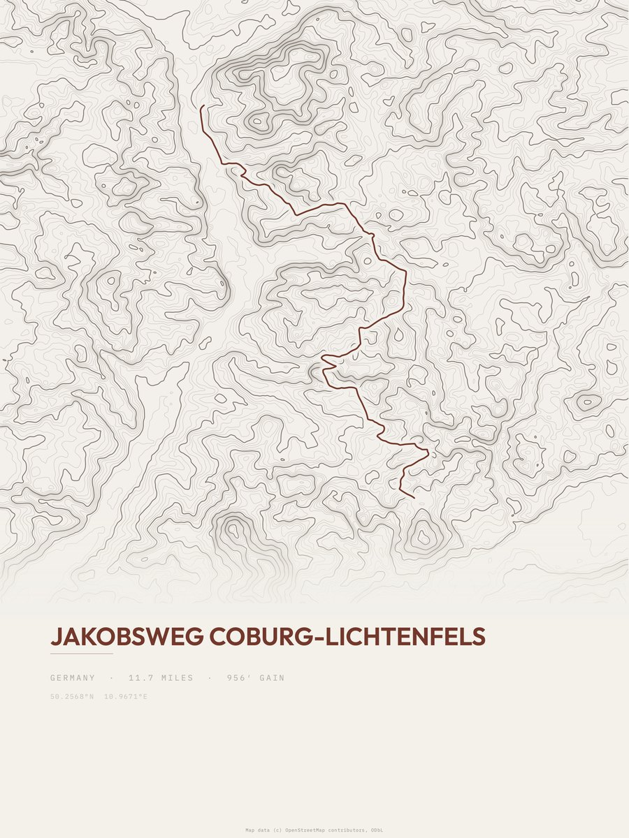 Jakobsweg Coburg-Lichtenfels topographic trail print