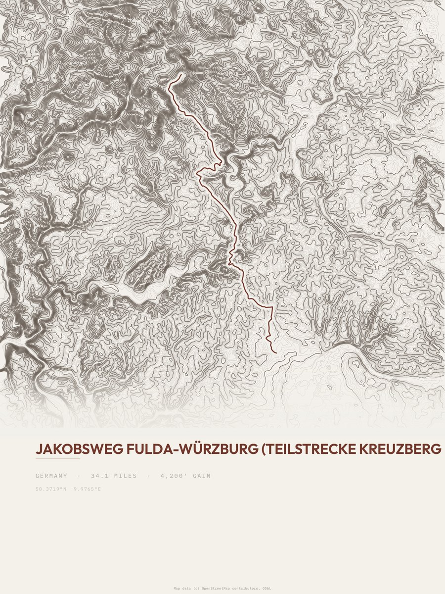 Jakobsweg Fulda-Würzburg Topographic print