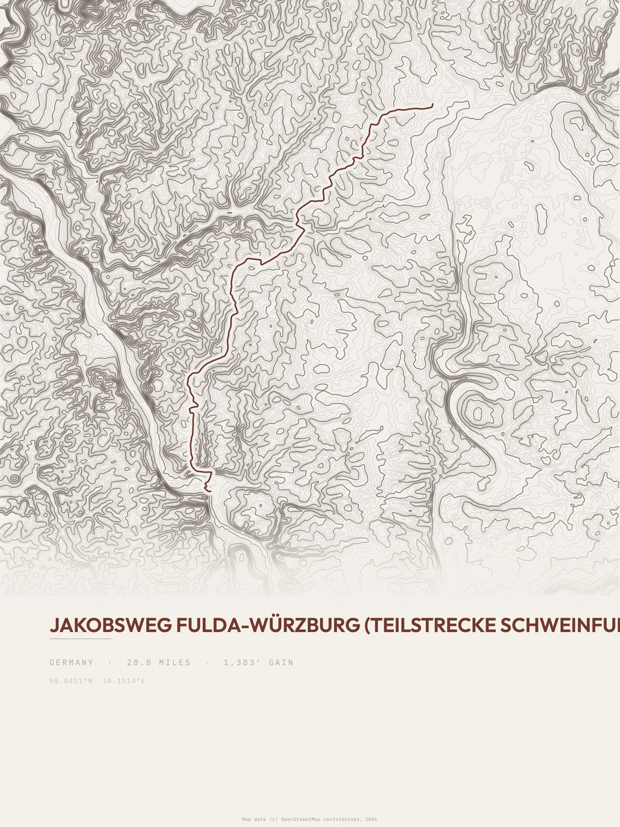 Jakobsweg Fulda-Würzburg Topographic print